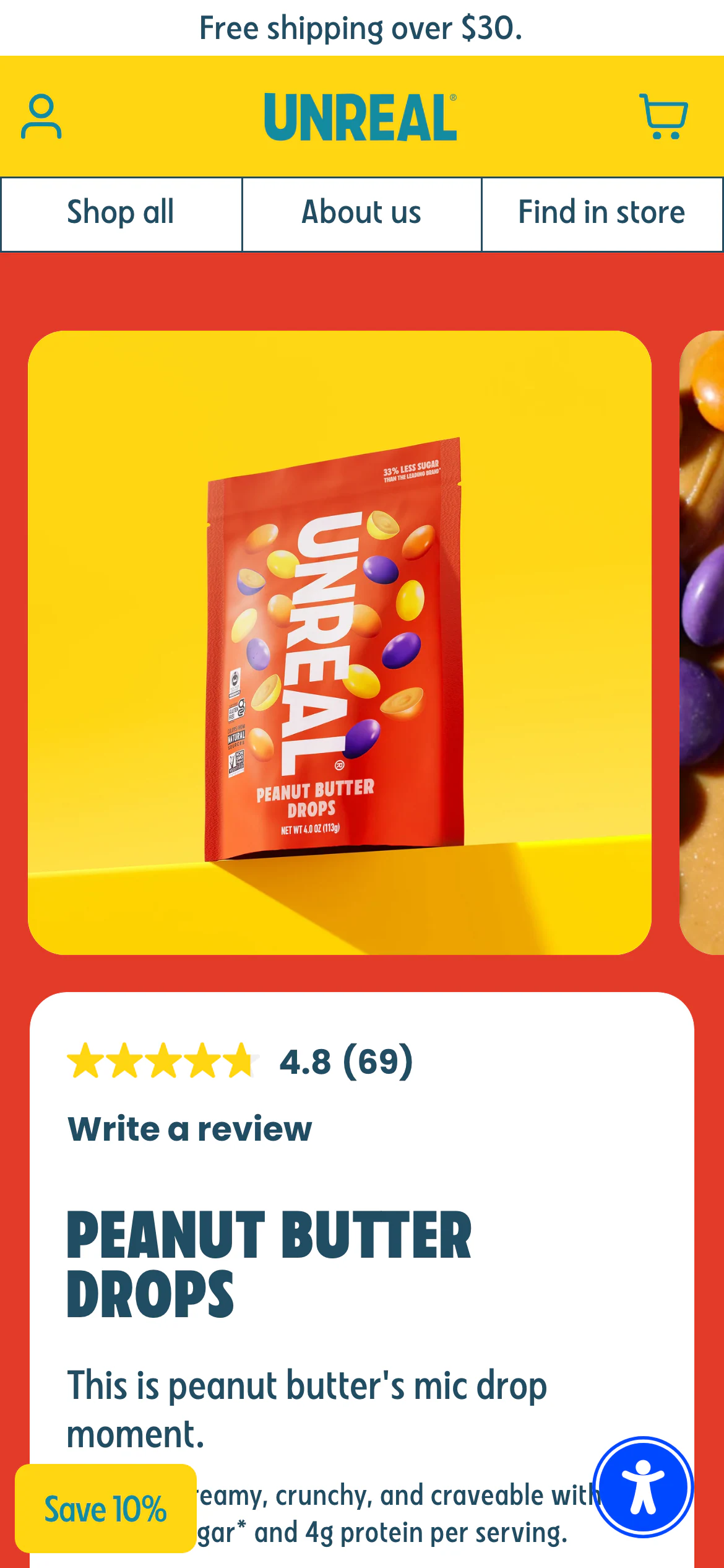 Mobile product page of UNREAL