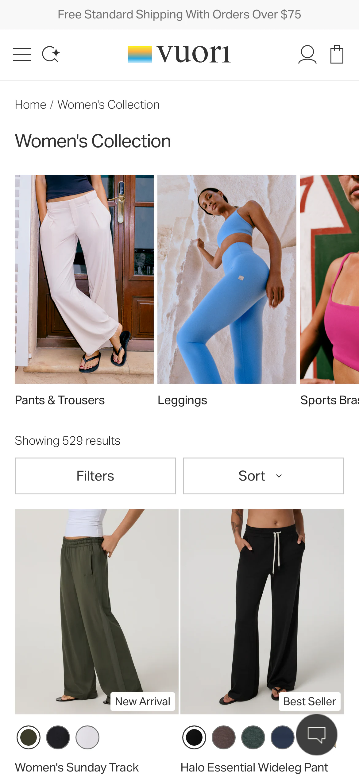 Mobile catalog of Vuori