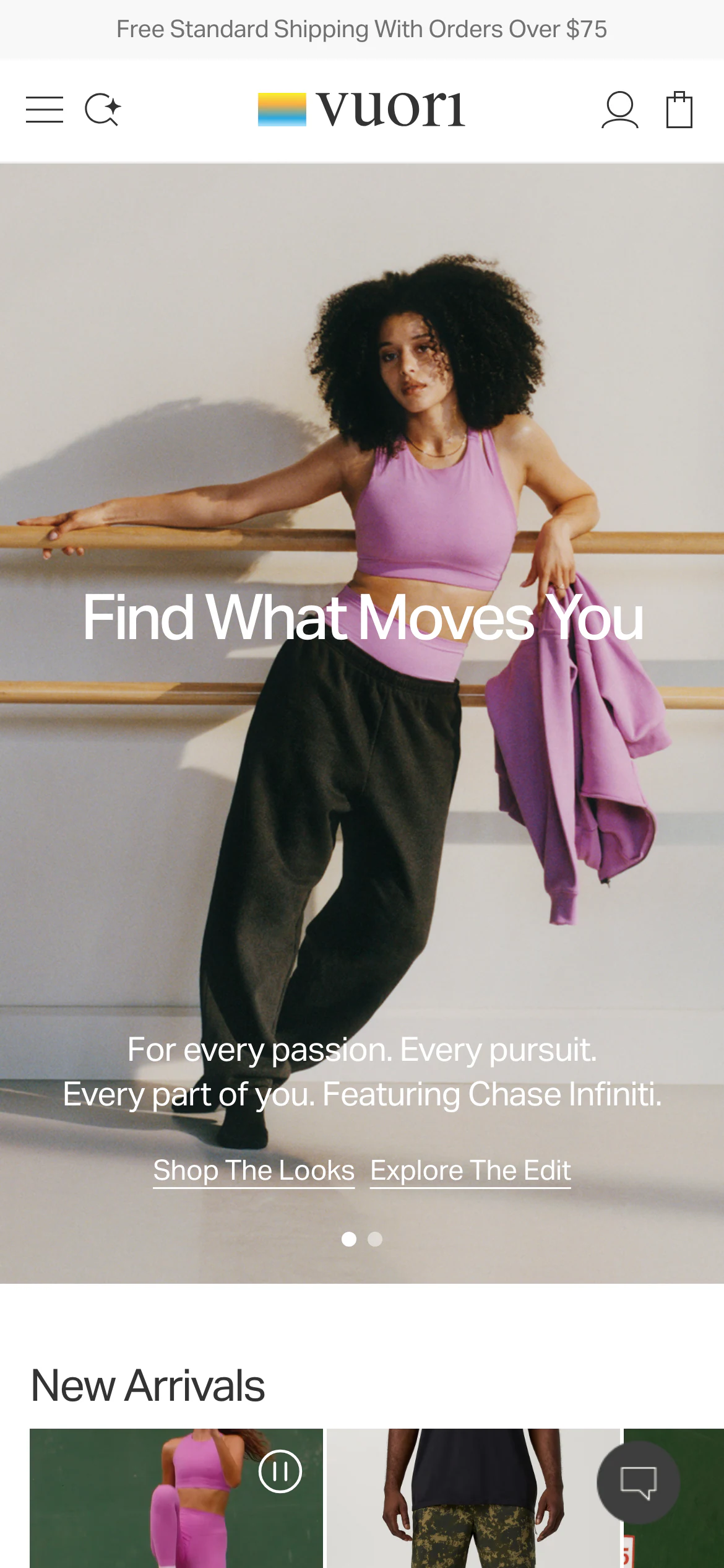 Mobile homepage of Vuori