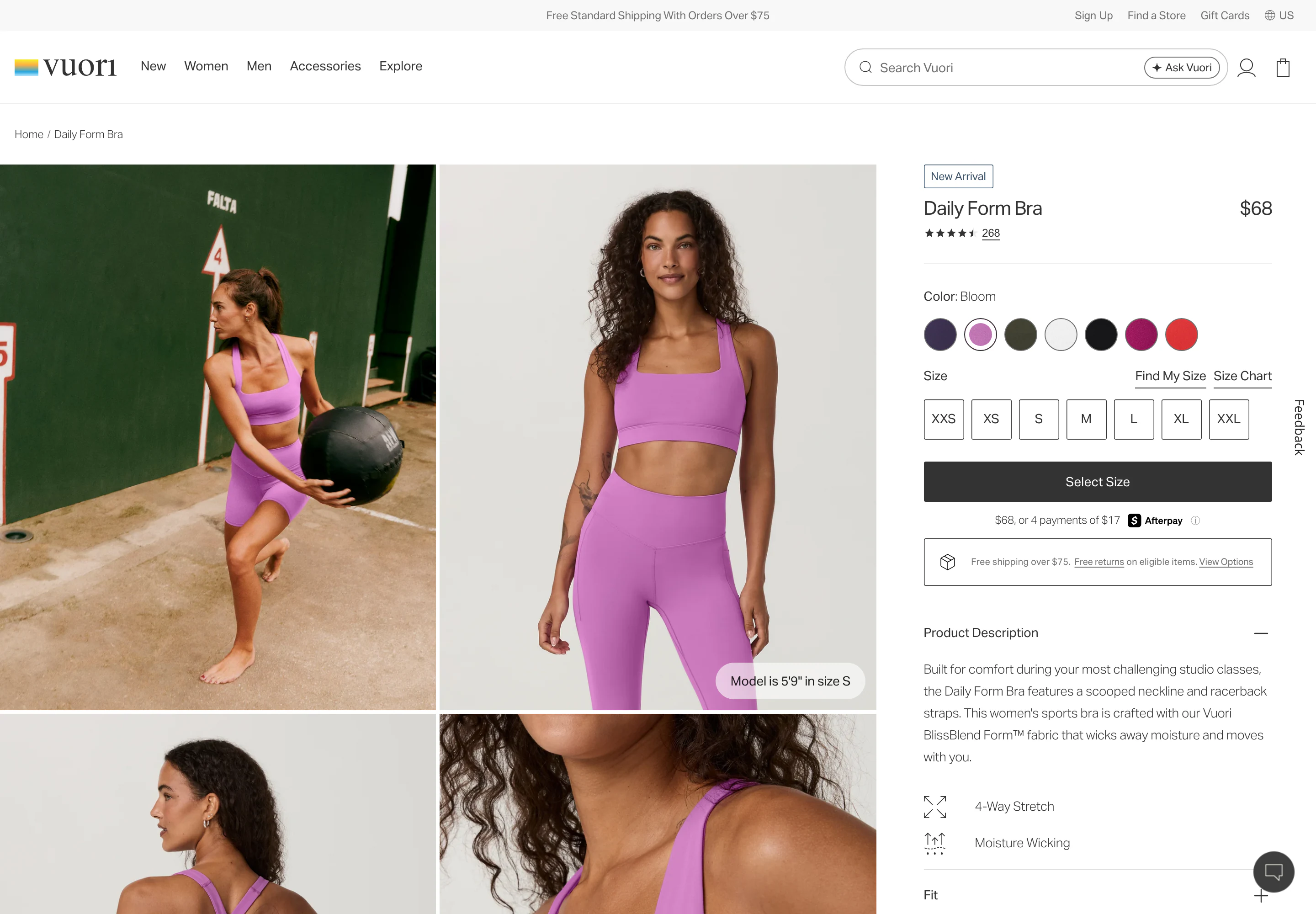 Desktop product page of Vuori